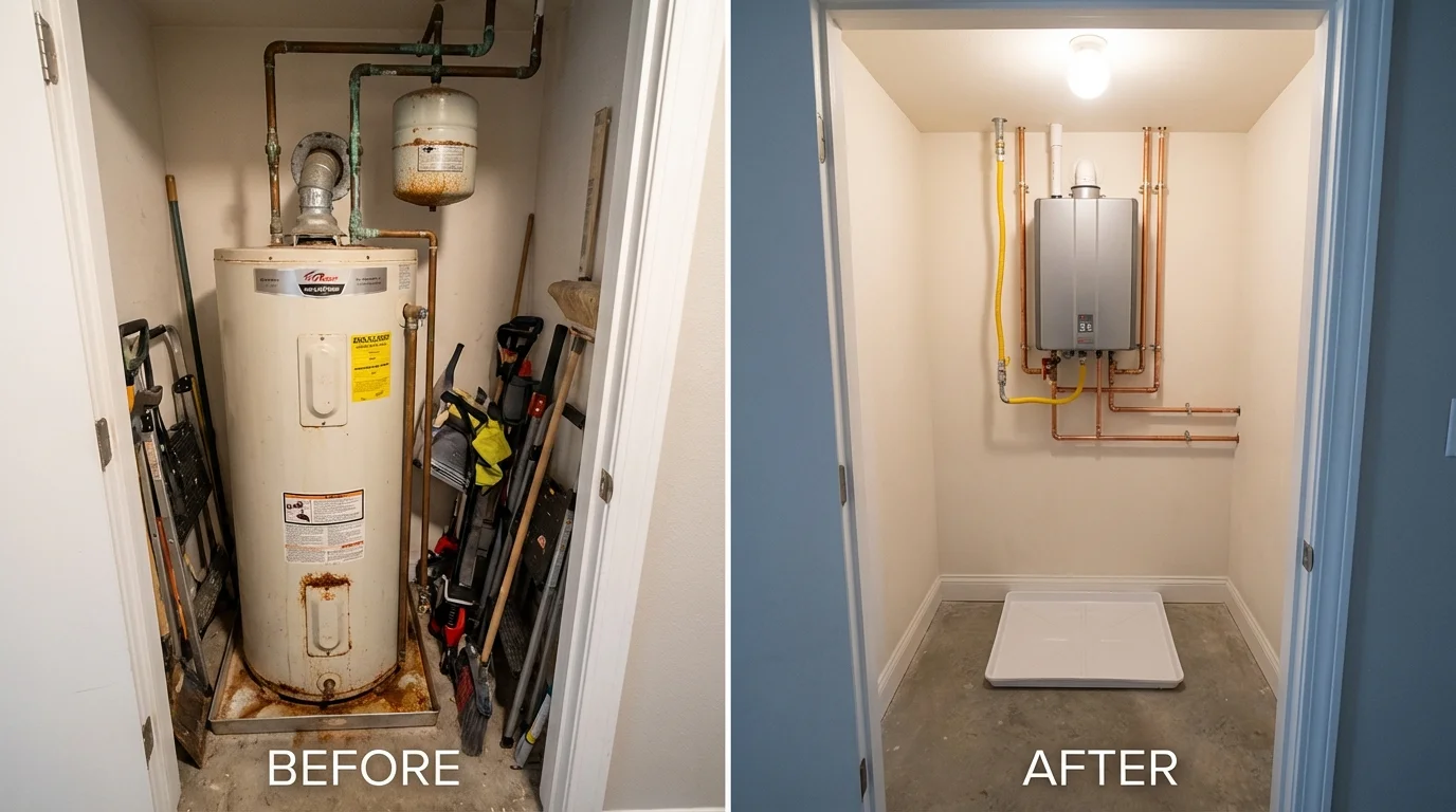 Tank water heater versus wall-mounted tankless unit comparison for Gainesville, TX homeowners